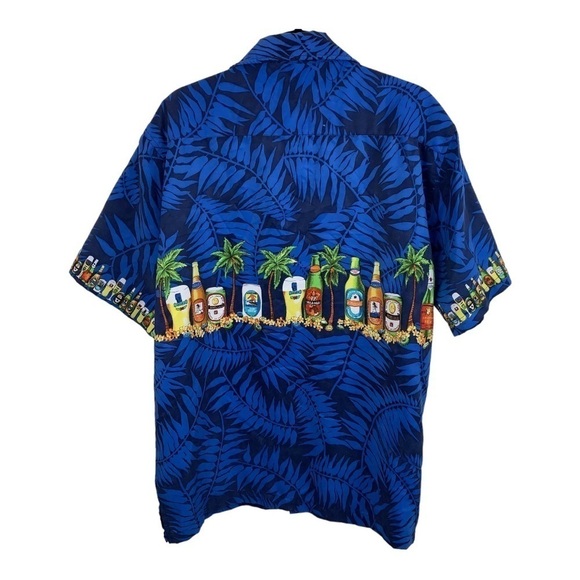 Vintage Maui Maui Hawaii Blue Beer Tropical Palm Short Sleeve Camp Shirt Men's M - Picture 4 of 8
